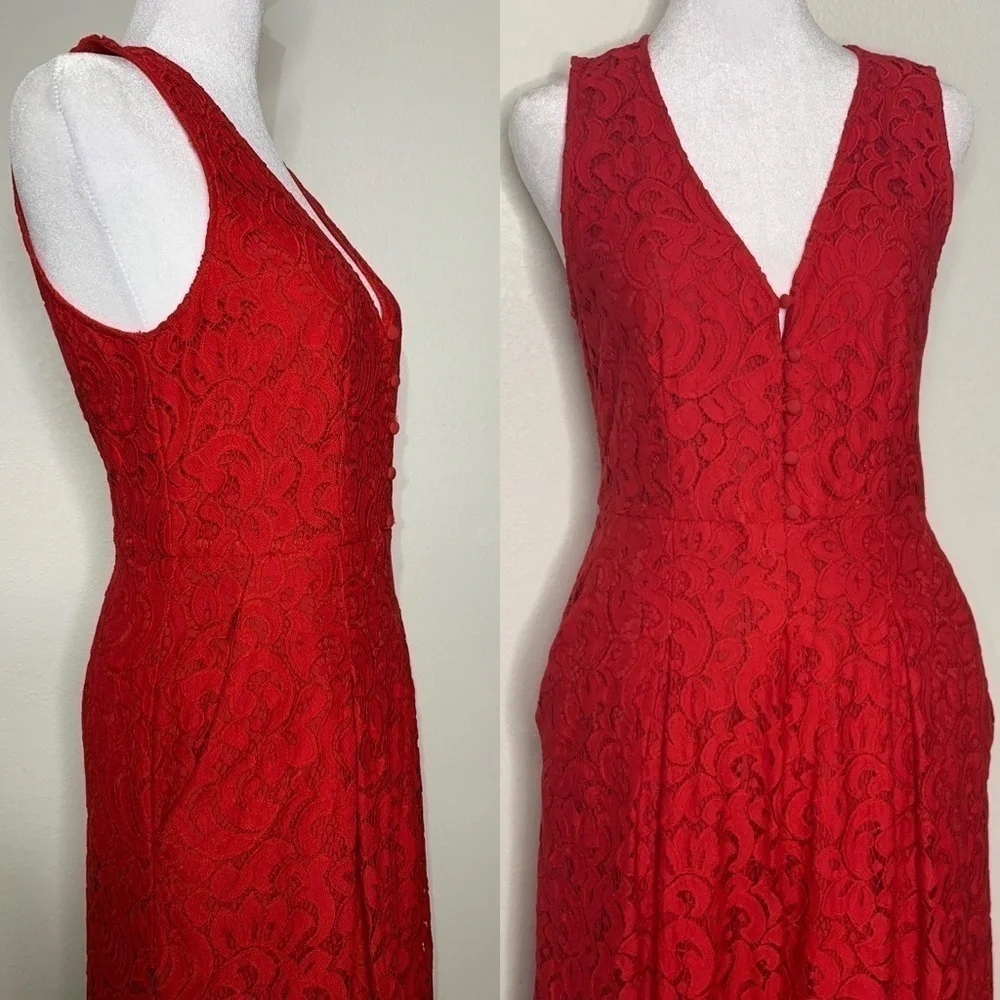 Anthropologie Jumpsuit pockets Jaeda Lace Wide-Leg Moulinette Soeurs Red size 2 - Picture 4 of 16